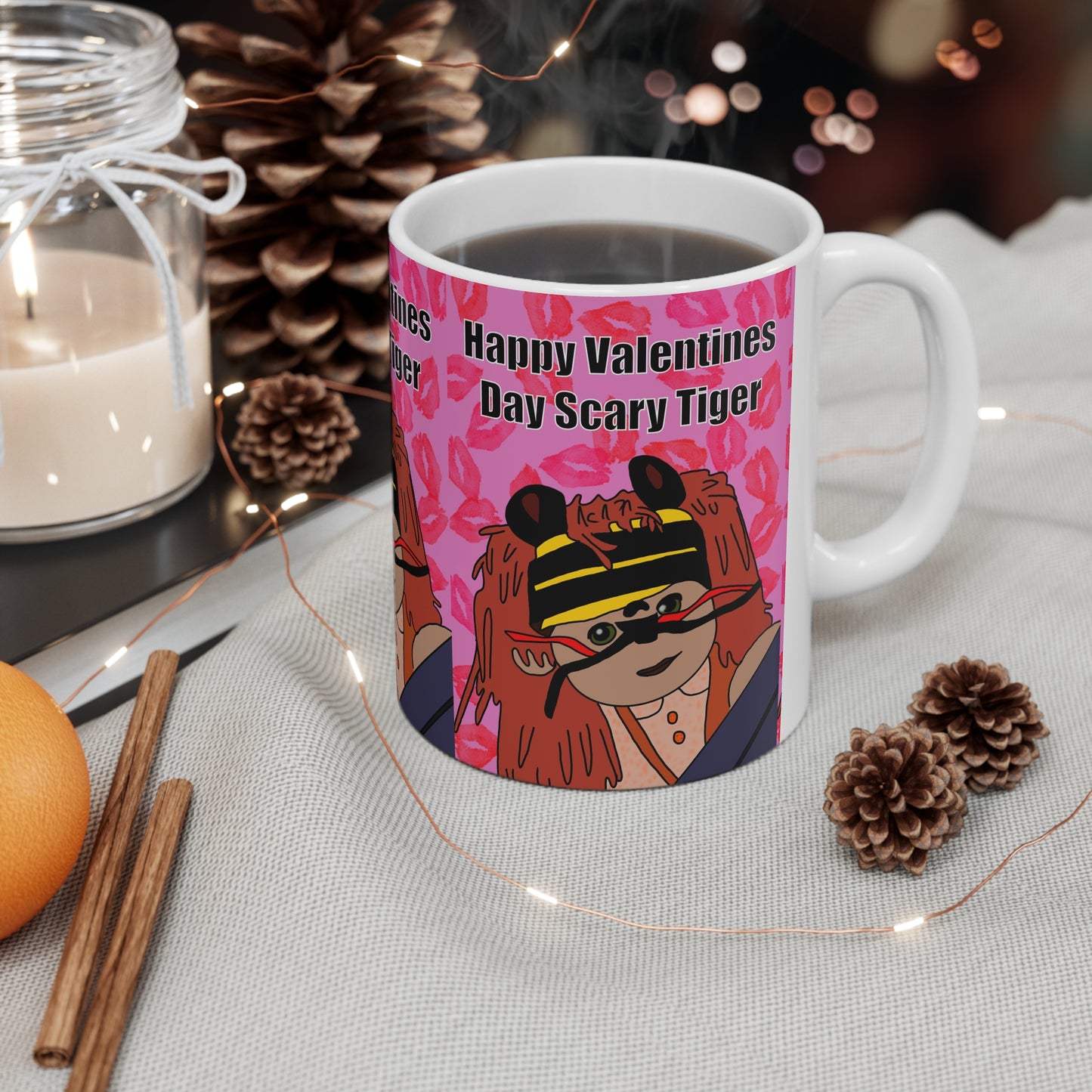 Valentine’s Scary Tiger Ceramic Coffee Mug —