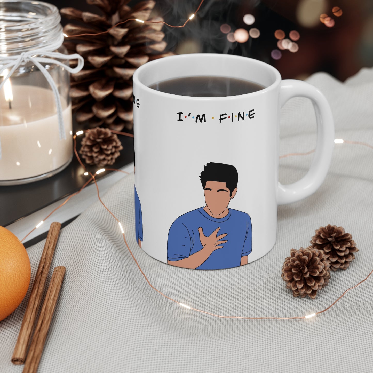 Ross Ceramic Mug — “I’m Fine” Friends‑Style Graphic Coffee Cup