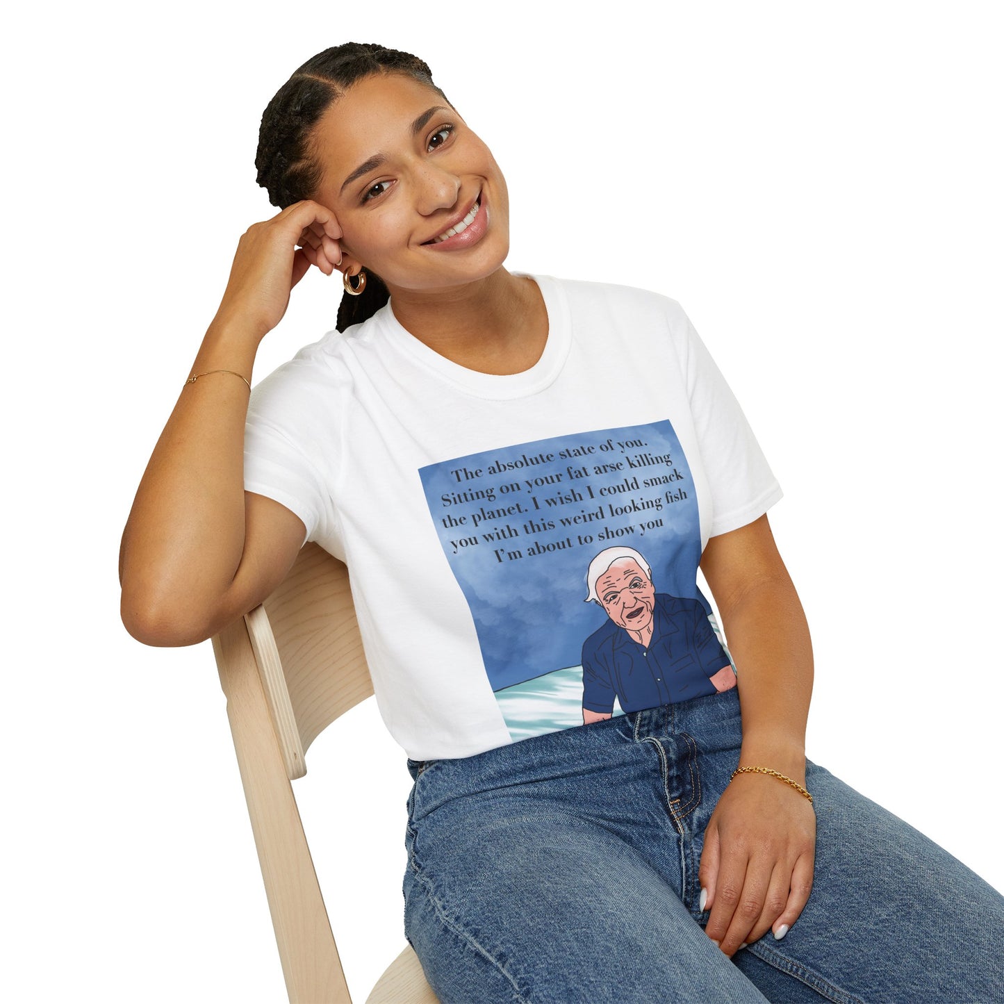 Funny David Attenborough Quote T-Shirt — Illustrated Elderly Man with Sarcastic Ocean Quote