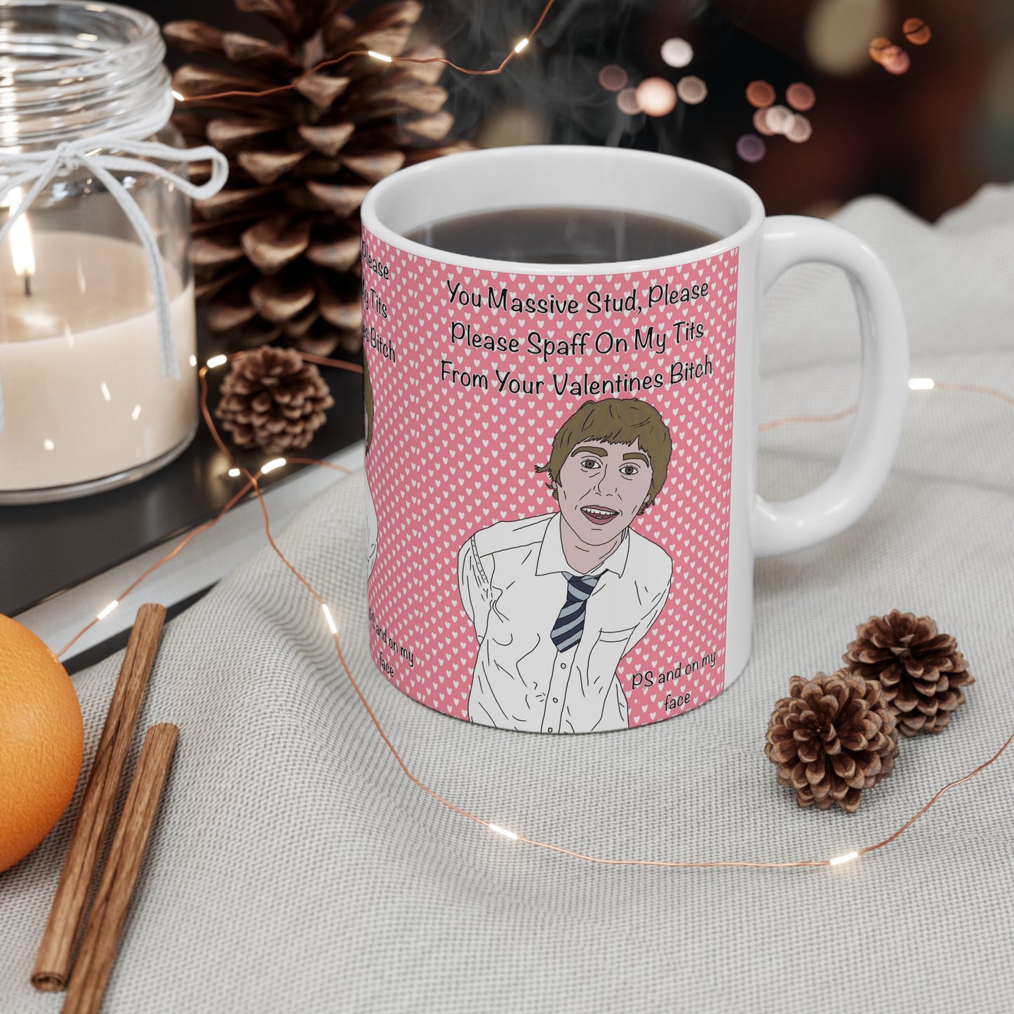 Jay Cartwright The Inbetweeners Funny Valentine Mug — "You Massive Stud, Please Spaff On My Tits"
