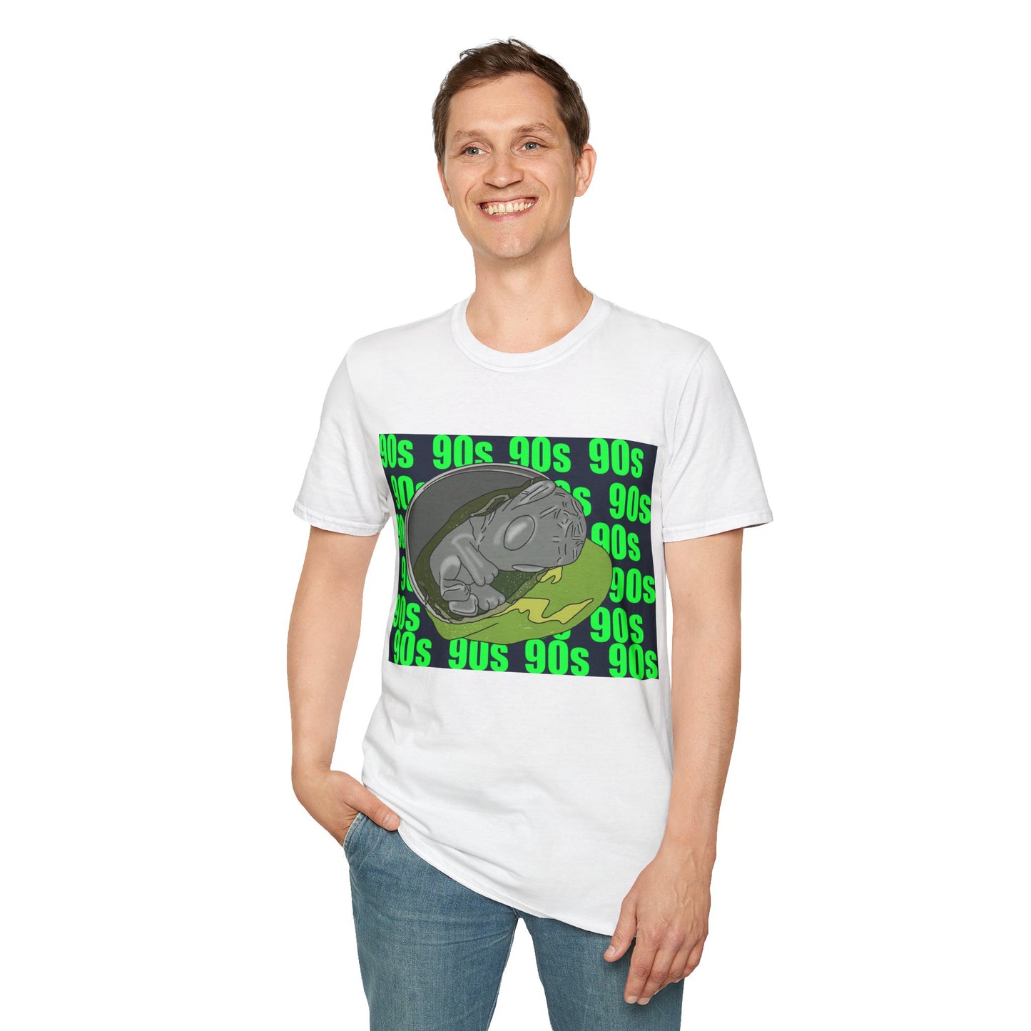 90s Alien Graphic T-Shirt — Retro Neon Skateboard Vibe