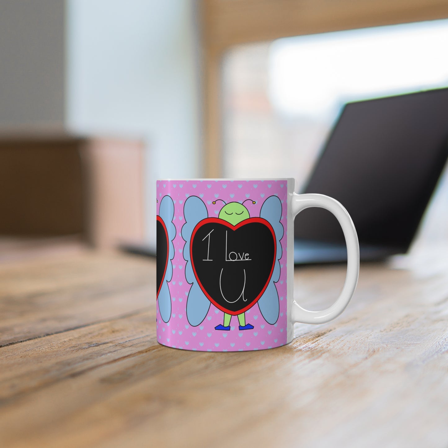 Love bug Mug — "I Love U" Chalkboard Heart Ceramic Coffee Cup