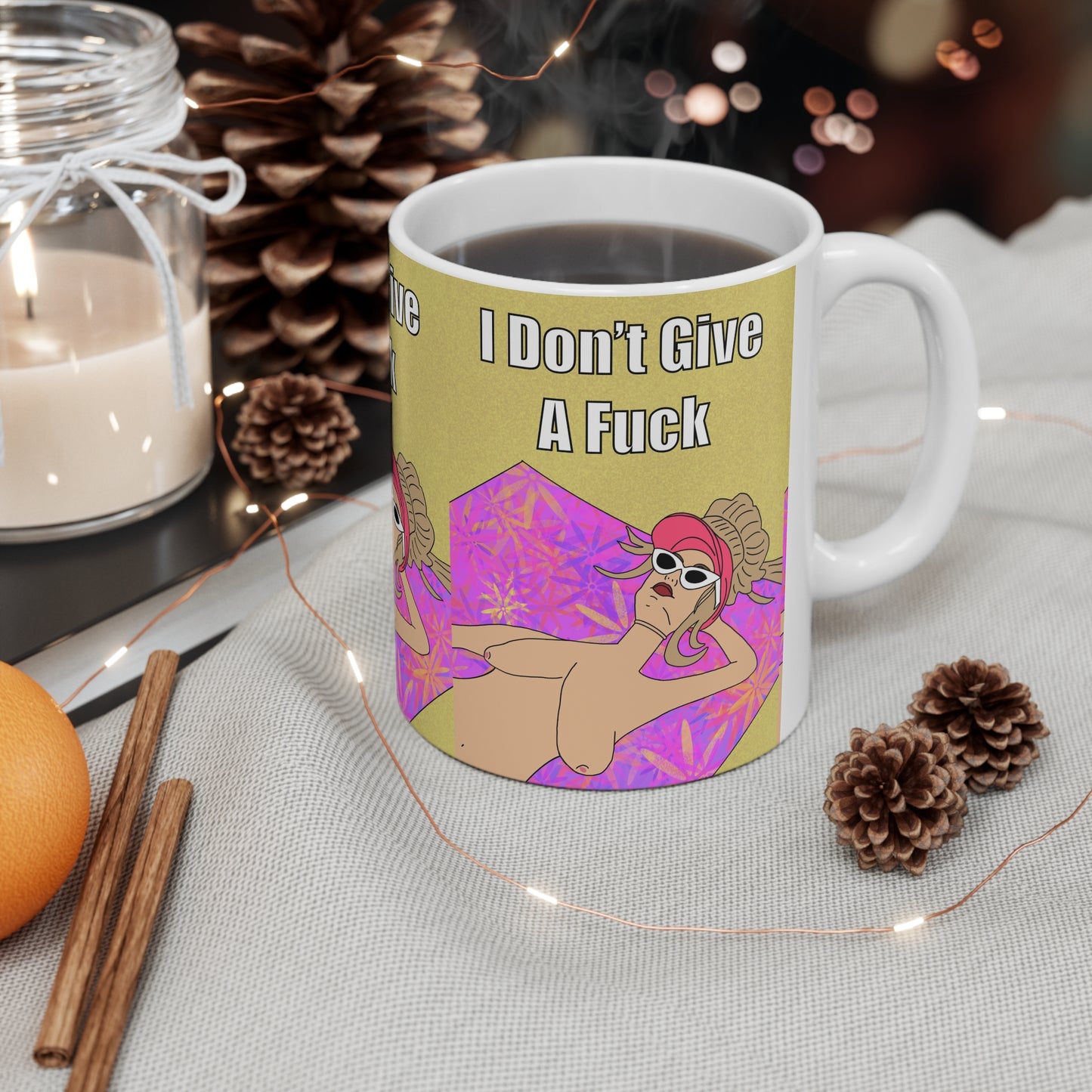 "I Don't Give A Fuck" Sunbathing Babe Graphic Mug