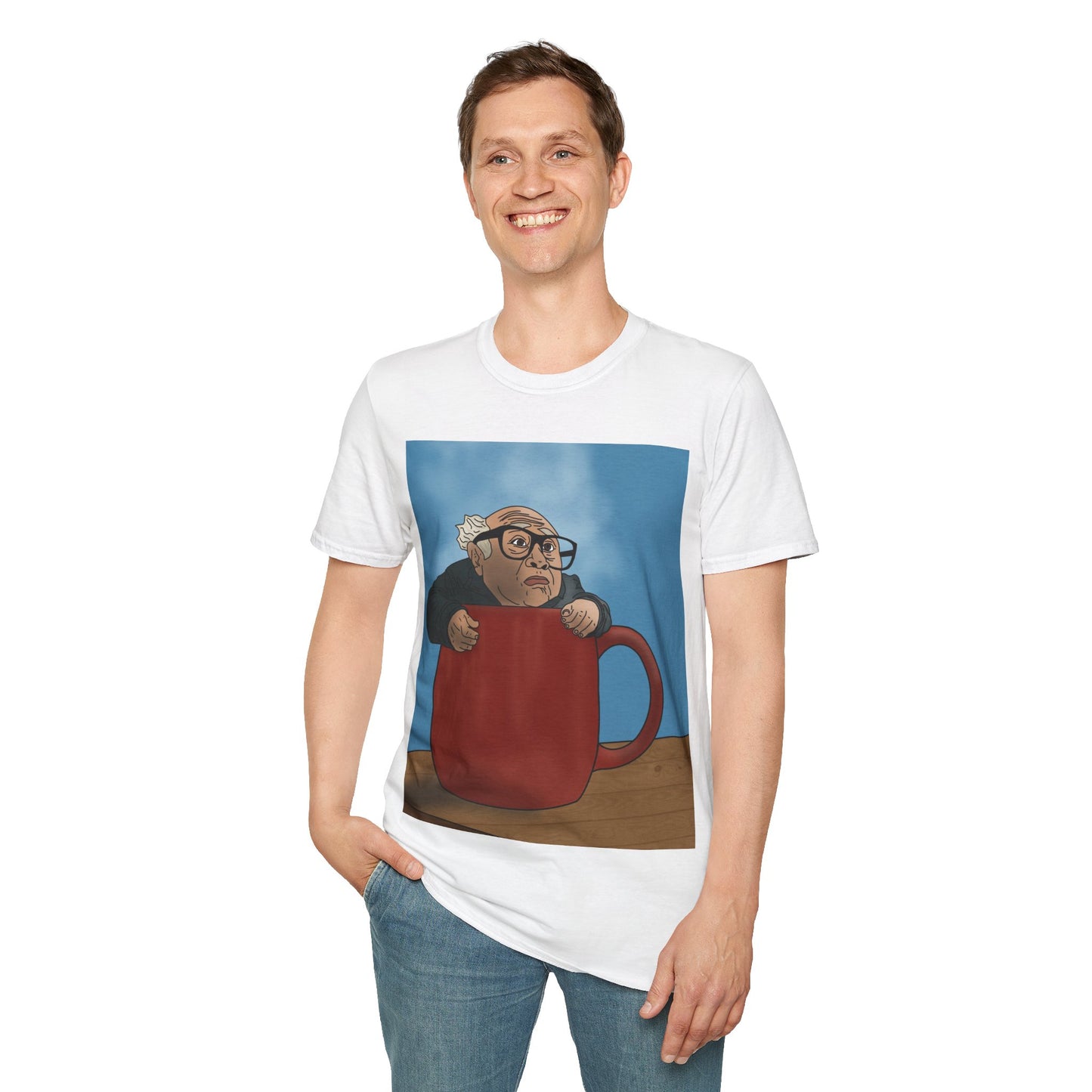 T-Shirt — Meme Danny Divito in Coffee Mug Illustration Tee