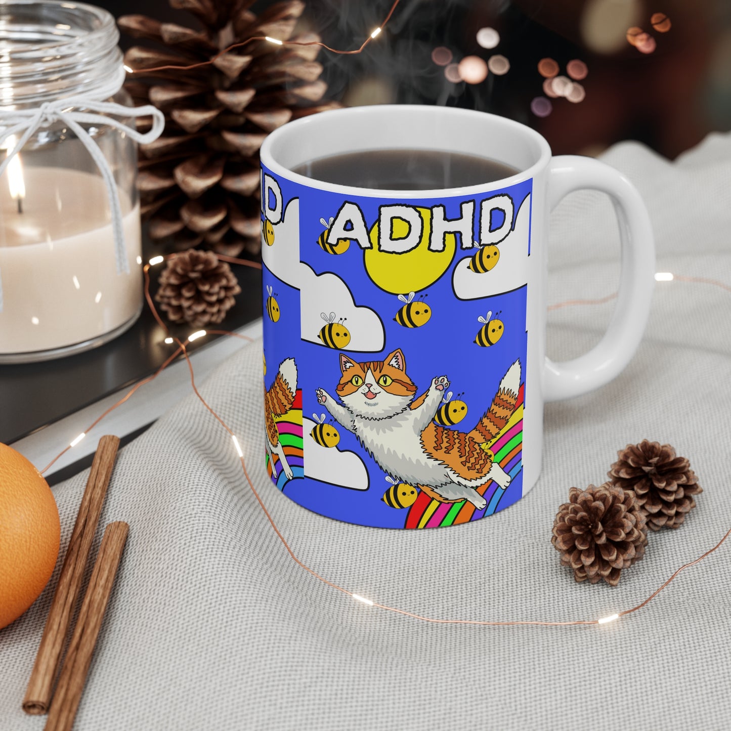 ADHD Flying Cat | Neurodivergent Mug | More Jam