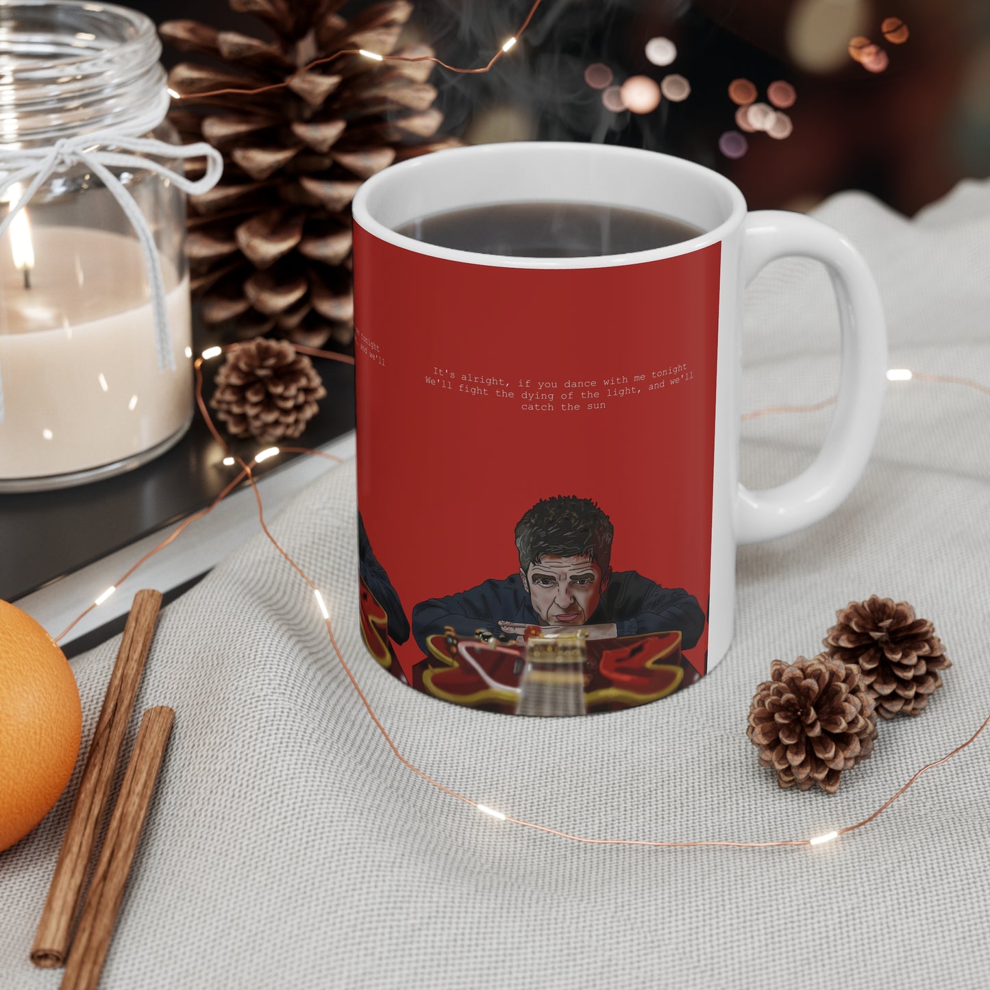 Noel Gallagher Dying Of The Light Coffee Mug — Guitarist Portrait with Lyrics