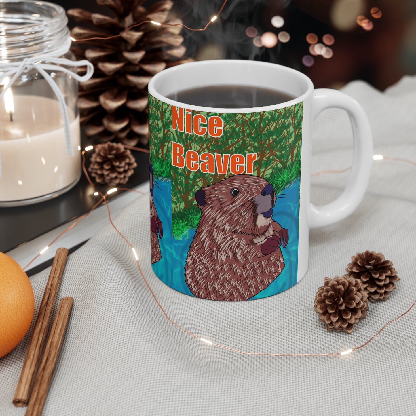 Nice Beaver Ceramic Coffee Mug — Cute Woodland Animal