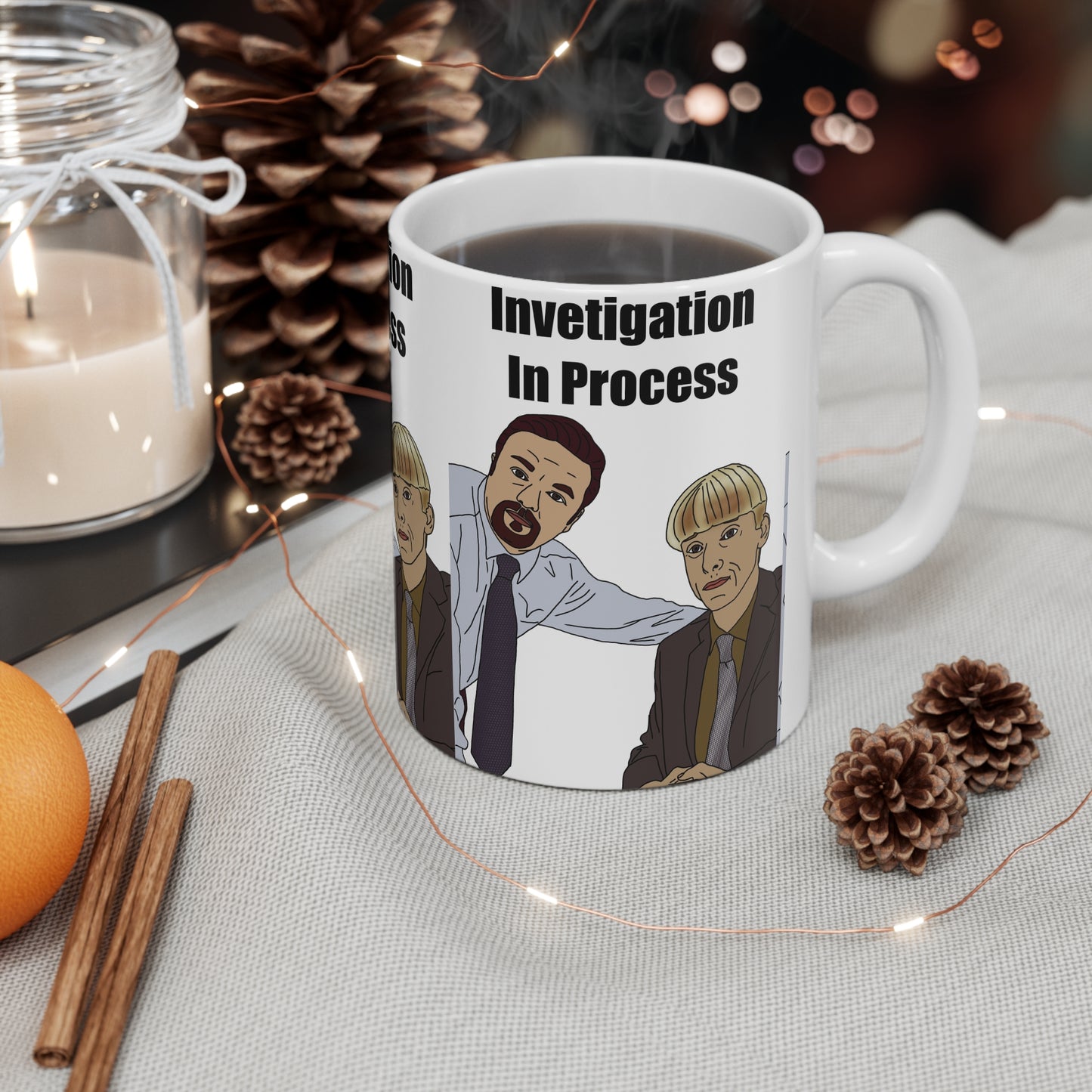 Gareth Keenan & David Brent Investigation In Process Coffee Mug — Funny Detective Office Ceramic Mug (11oz/15oz)
