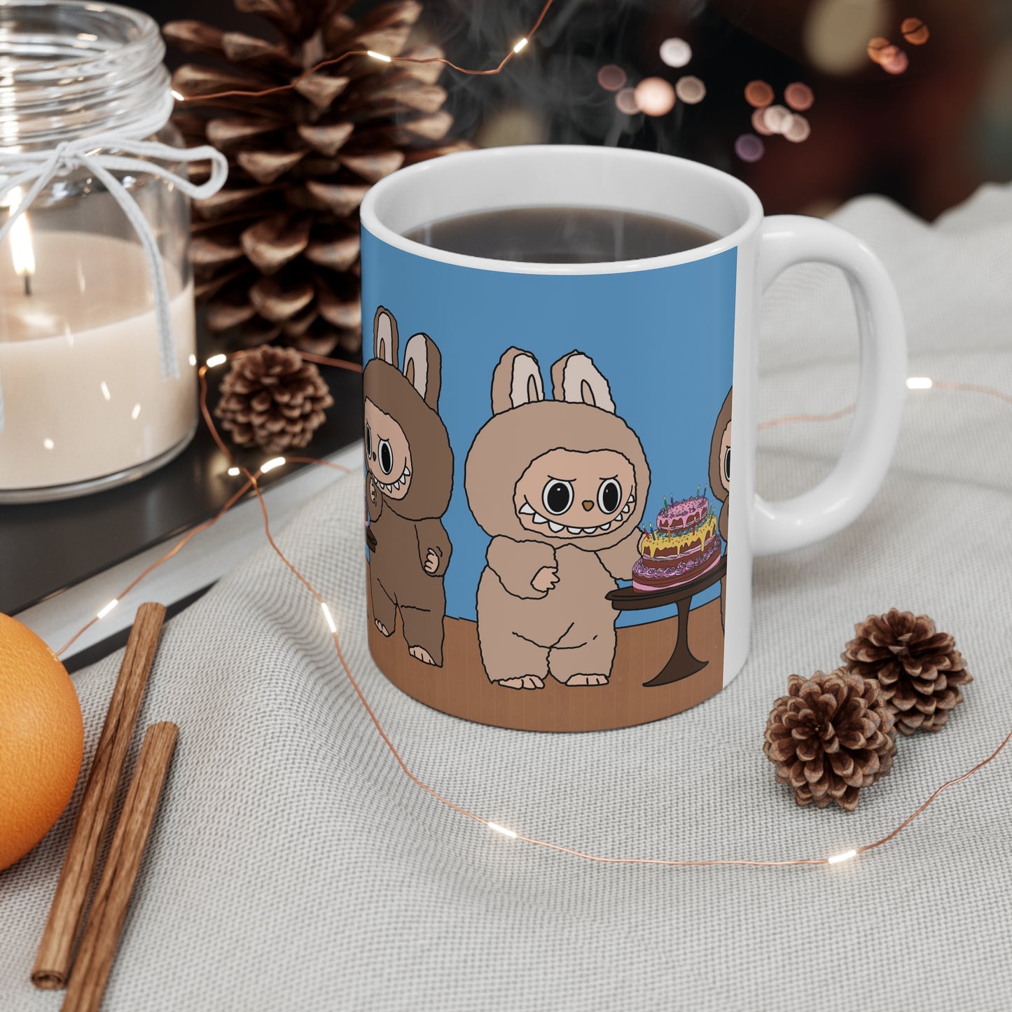 Cute Labubu Costume Coffee Mug — Whimsical Cake Party Ceramic Mug