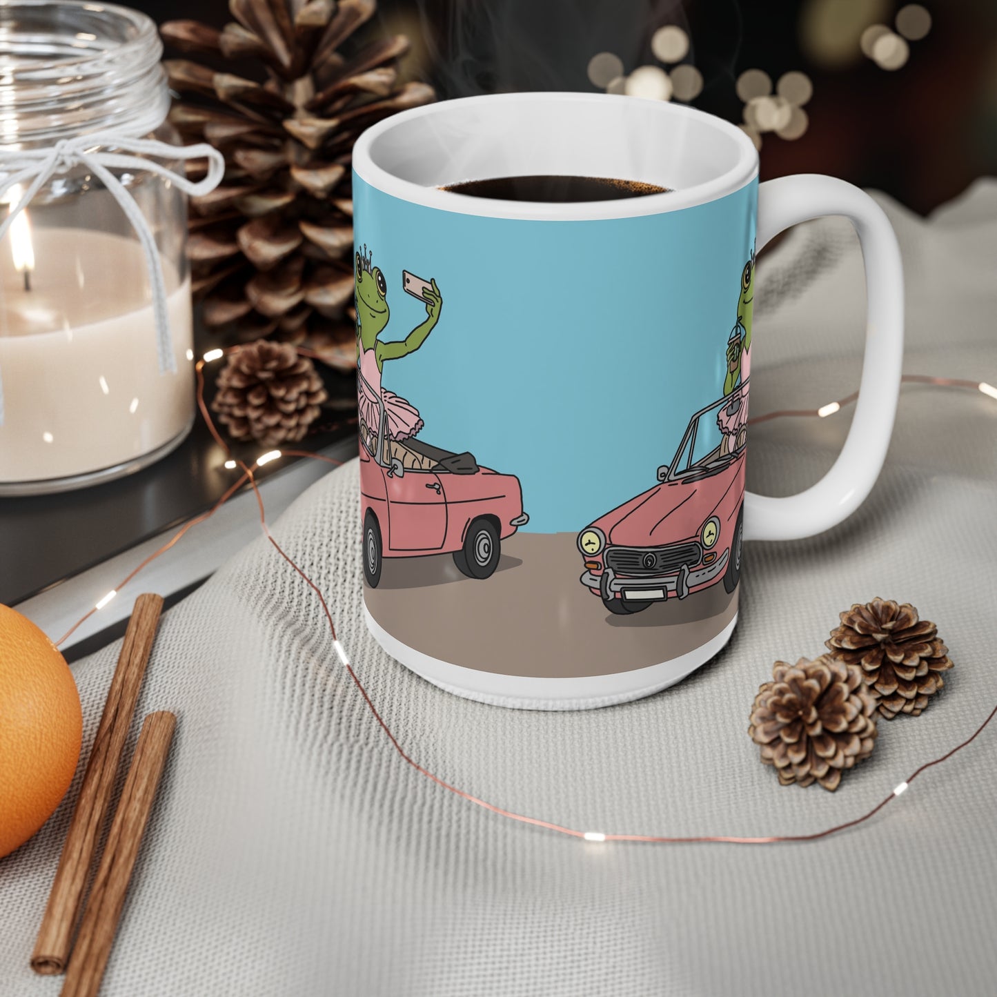 Frog Princess Selfie Mug — Cute Retro Convertible Ceramic Coffee Cup (11oz & 15oz)