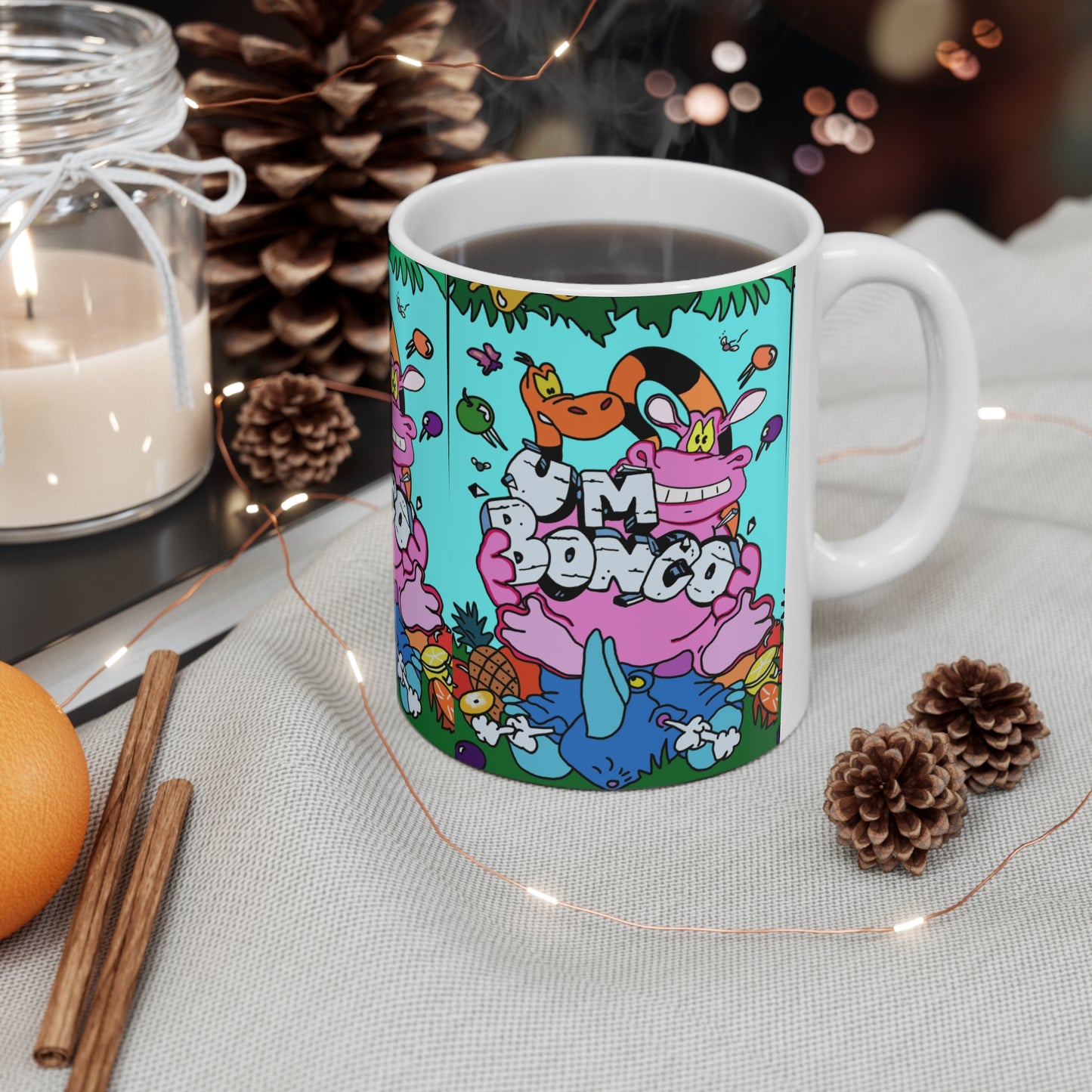 90s Adverts Cartoon Jungle Mug – 'Um bongo' Graphic Ceramic Coffee Cup (11oz & 15oz)