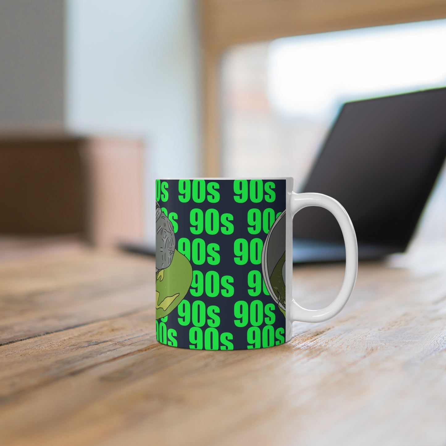 90s Alien Ceramic Coffee Mug — Retro Neon