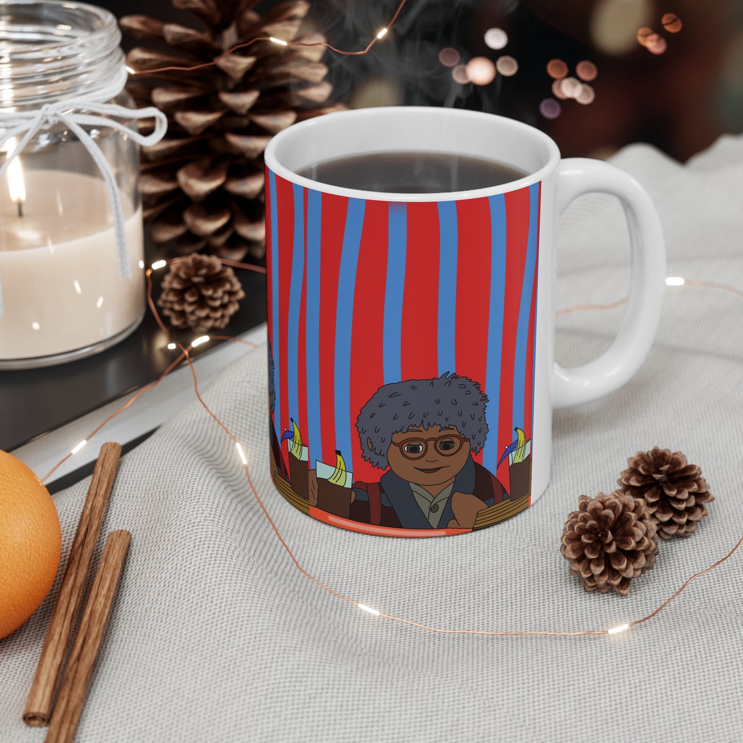 Ceramic Mug — Retro Tom Portrait on Red & Blue Stripes (11oz, 15oz)
