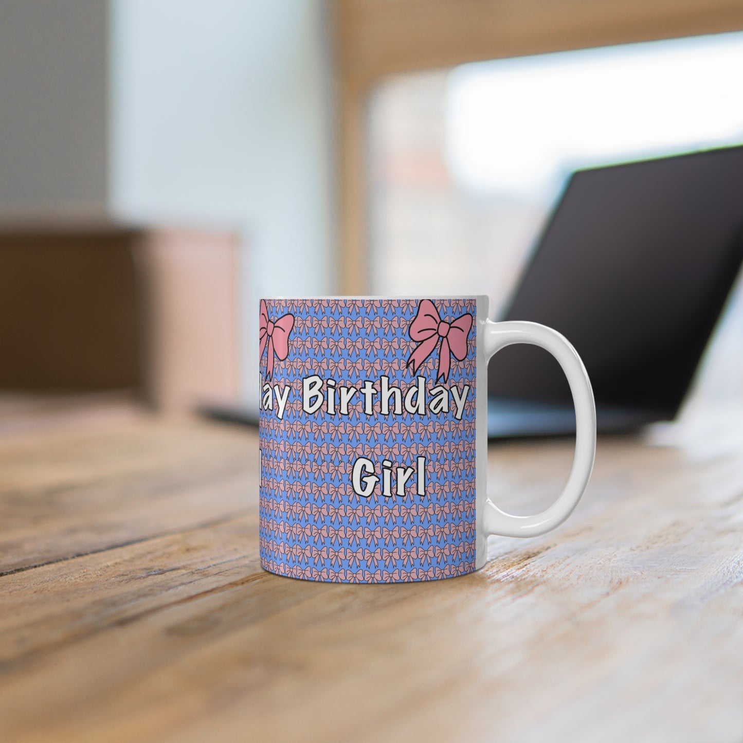 Birthday Girl Ceramic Mug — Pink Bow Pattern