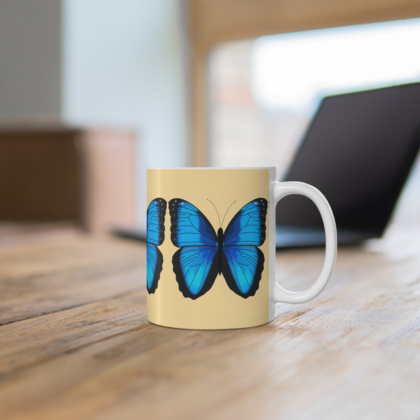 Blue Butterfly Ceramic Coffee Mug —