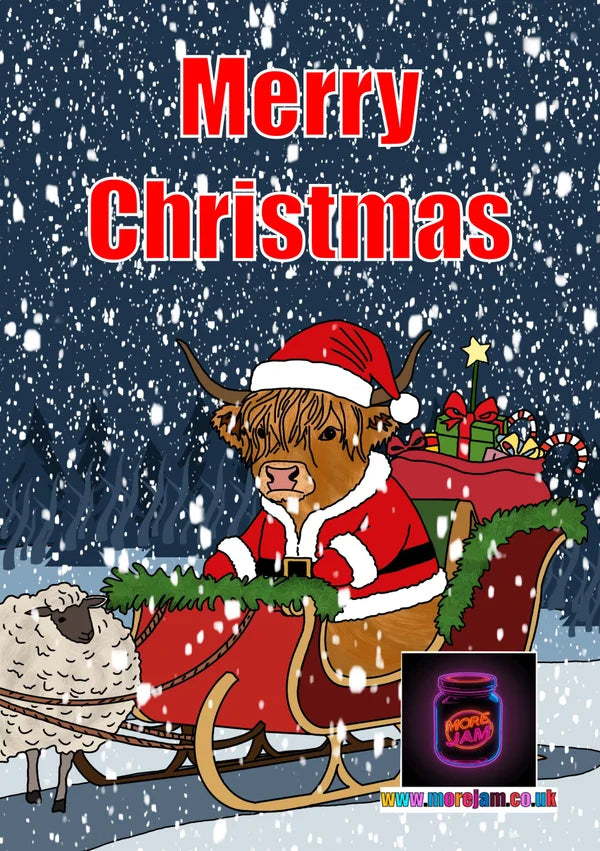 Highland Cow & Sheep| Funny Christmas Card | More Jam