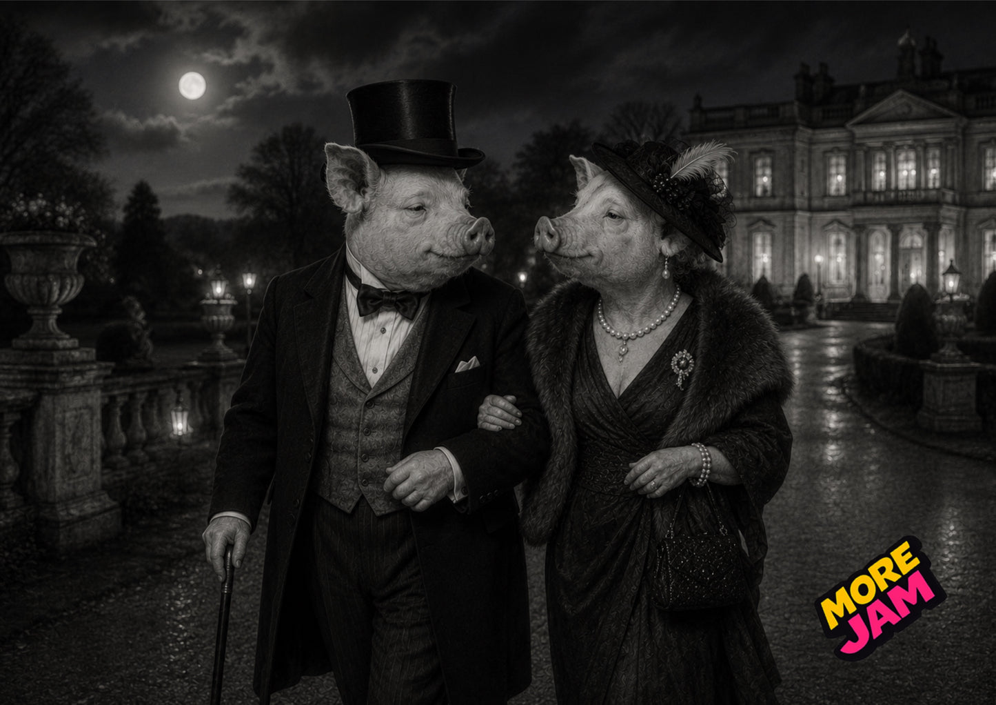 Sophisticated Pig Estate Grounds Walk Print UK | Unique A4 Wall Art | More Jam