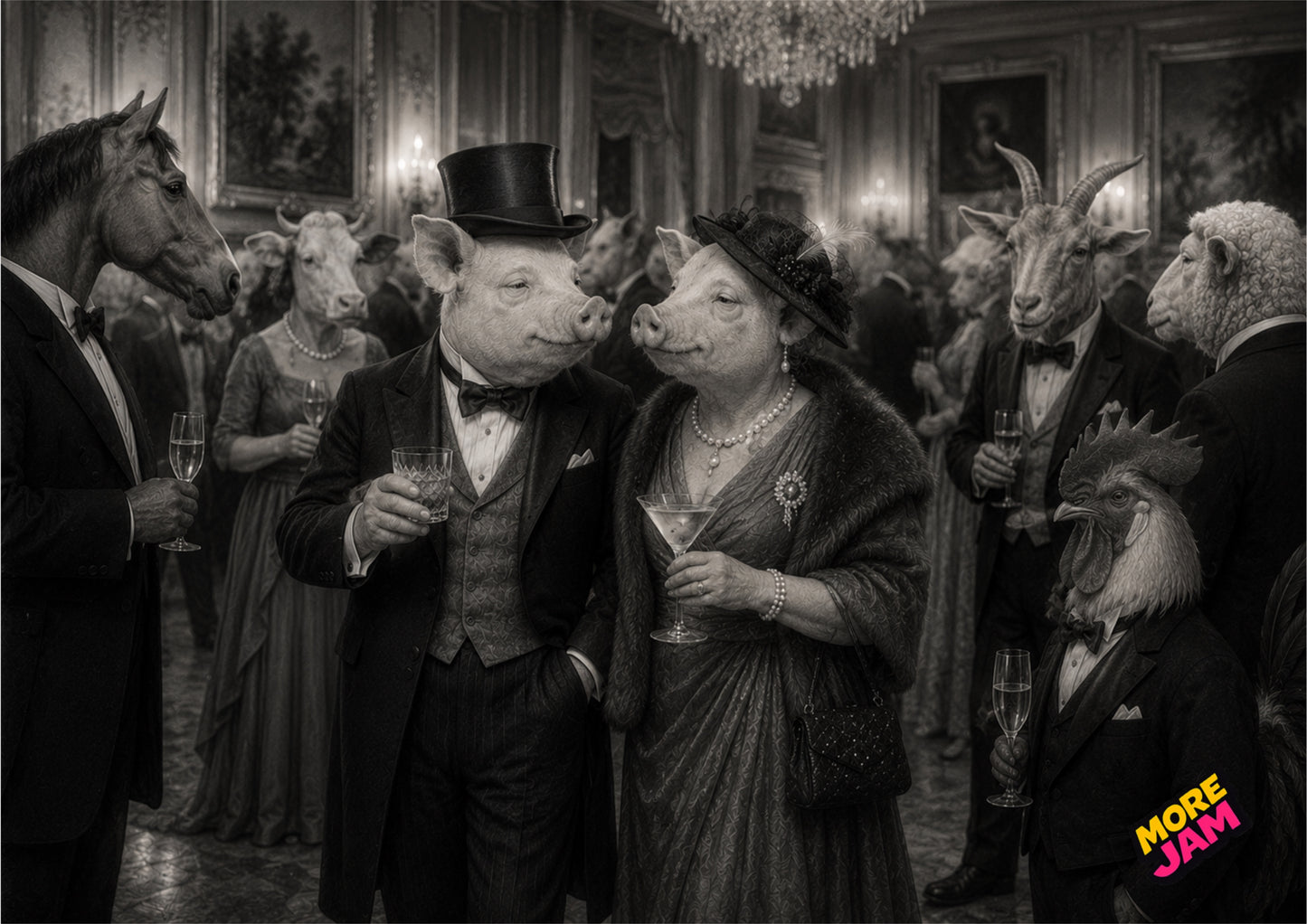 Sophisticated Pig Cocktail Party Print UK | Unique A4 Wall Art | More Jam