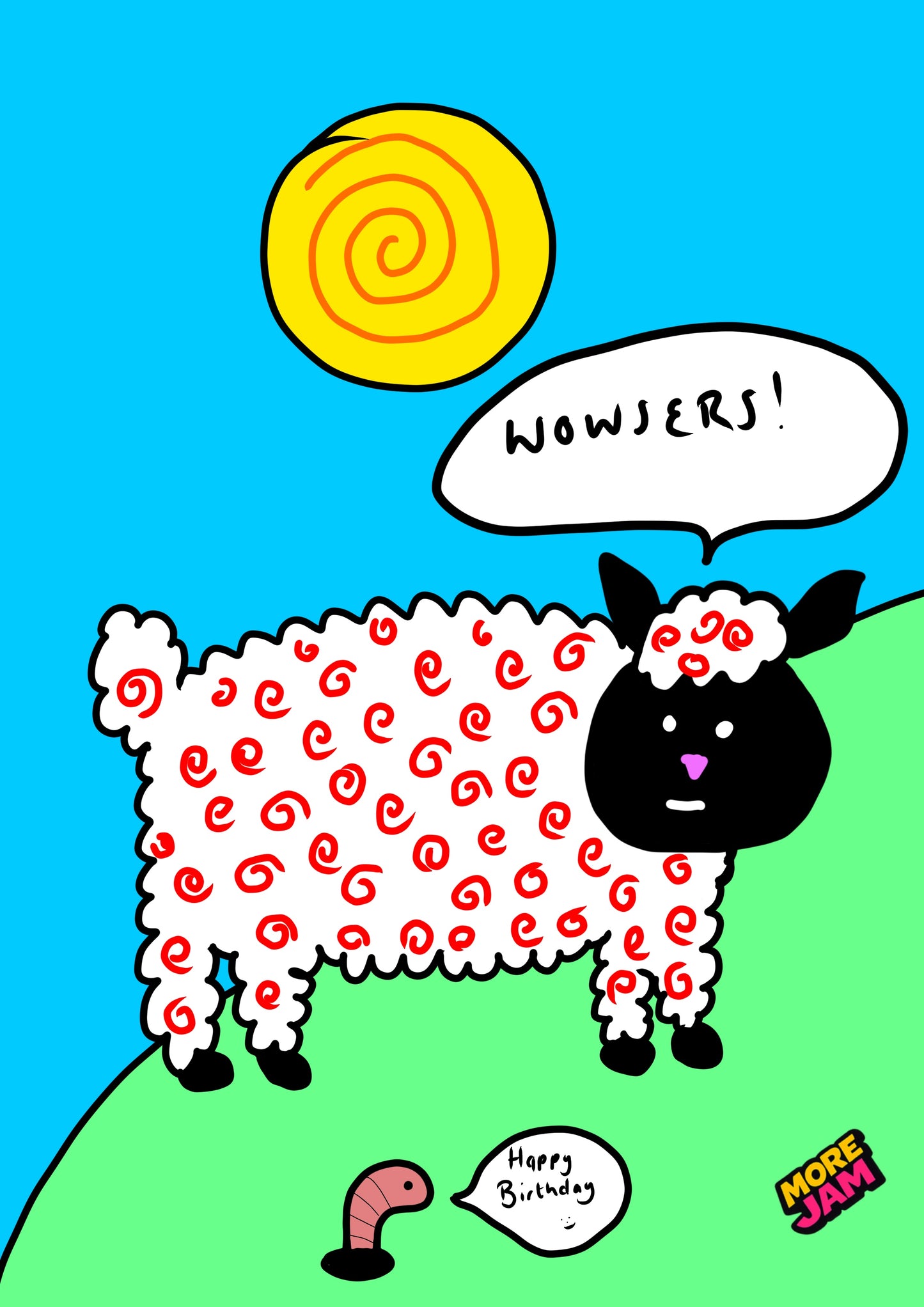Fun Bright Sheep| Funny Birthday Card | More Jam