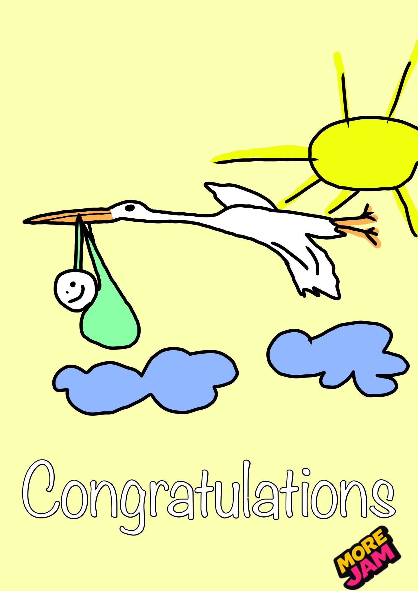 Stork With Gender Neutral Card | New Baby Card | More Jam