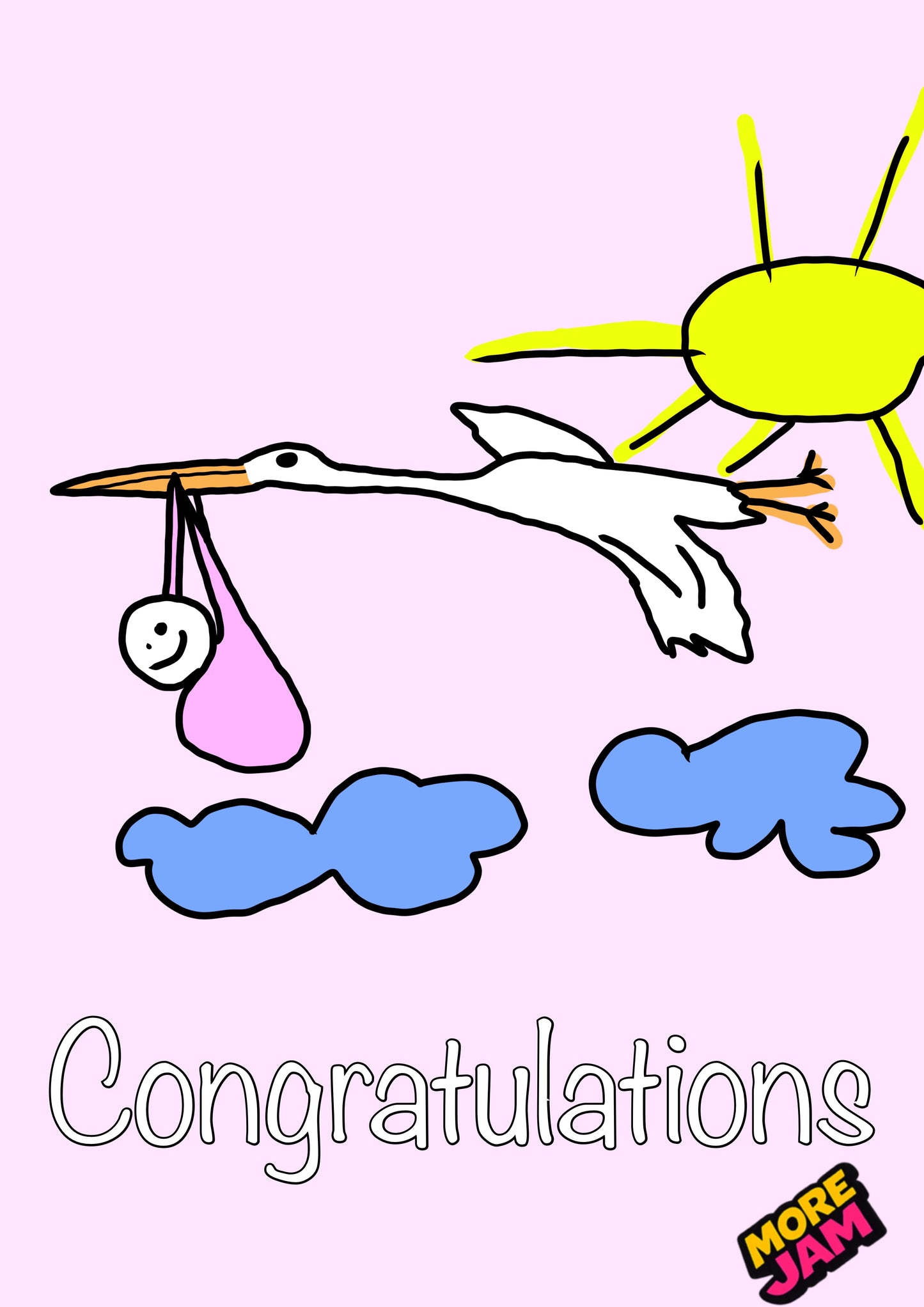 Stork With Girl Card | New Baby Card | More Jam