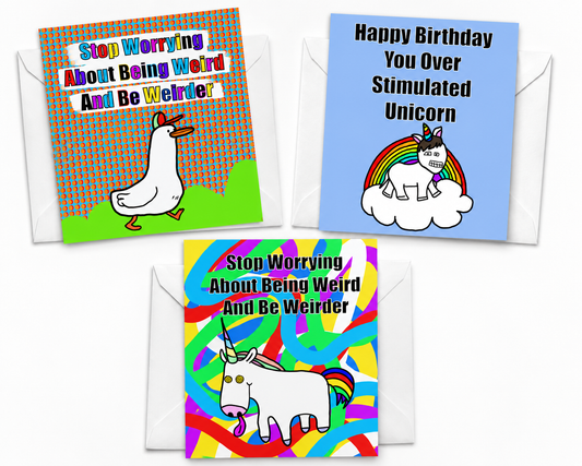 Be Weirder! Unicorn Card | Funny Neurodivergent Birthday Card | More Jam