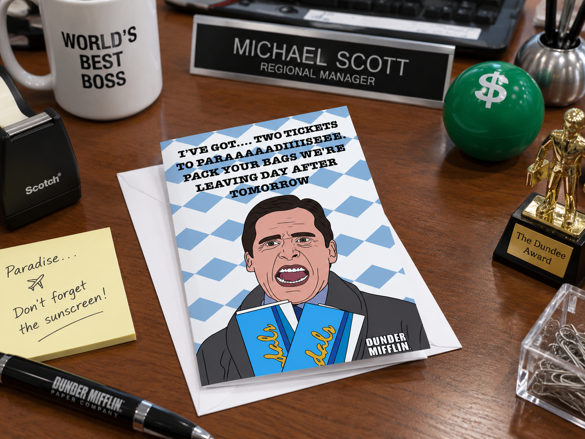 I Got Two Tickets To Paradiiiise | The Office Michael Scott Birthday Card | More Jam