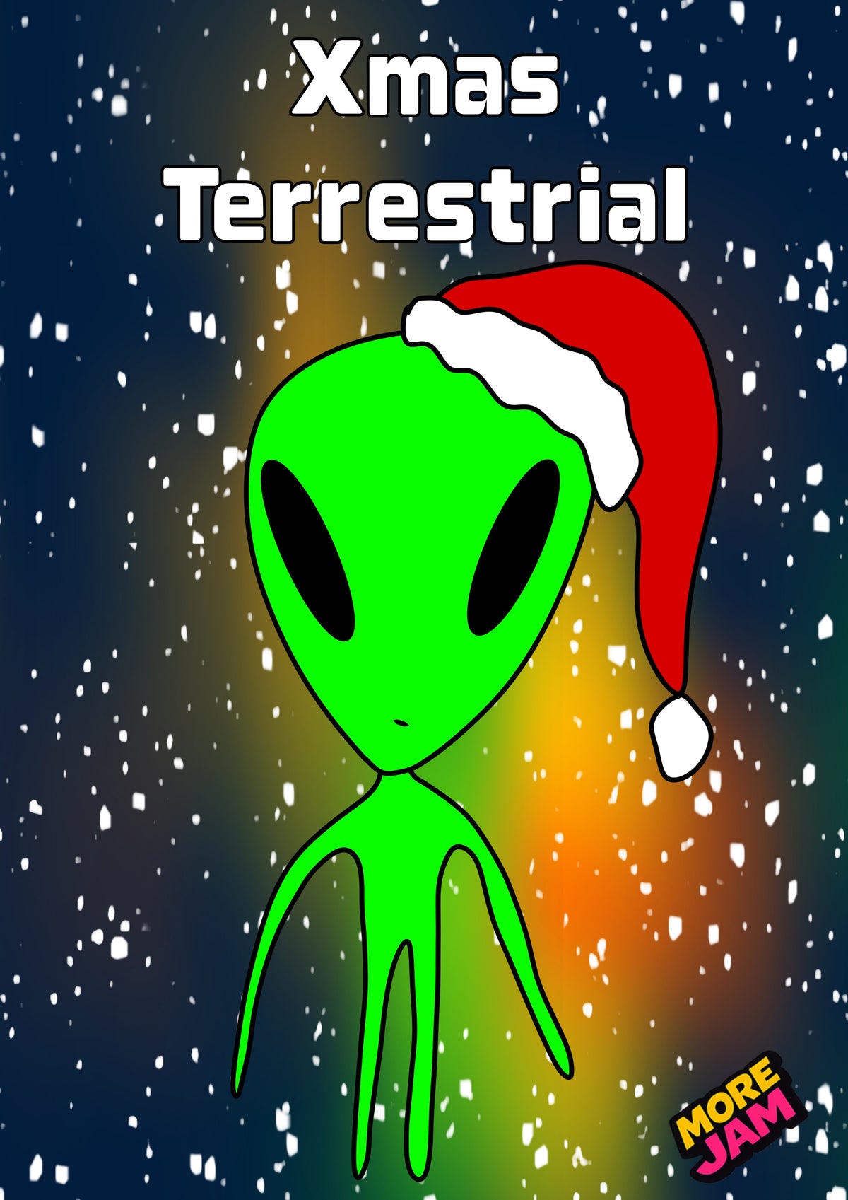 Funny alien Christmas card featuring a green extraterrestrial wearing a Santa hat by More Jam
