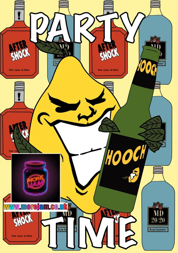 Hooch, Aftershock, & Mad Dog | 90s Party Card | More Jam