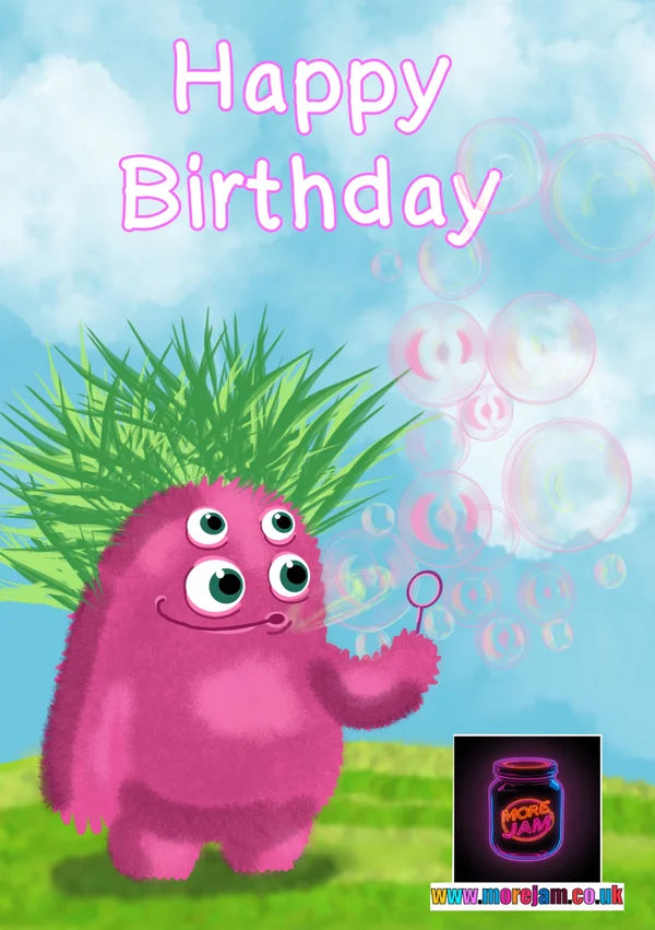 Cute Monster Bubbles | Cute Birthday Card | More Jam
