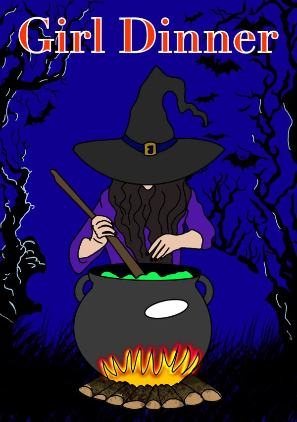 Girl Dinner in Witch's Cauldron | Funny Greetings Card | More Jam