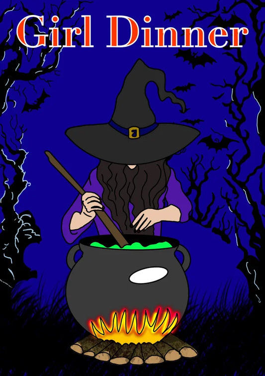 Girl Dinner in Witch's Cauldron | Funny Greetings Card | More Jam
