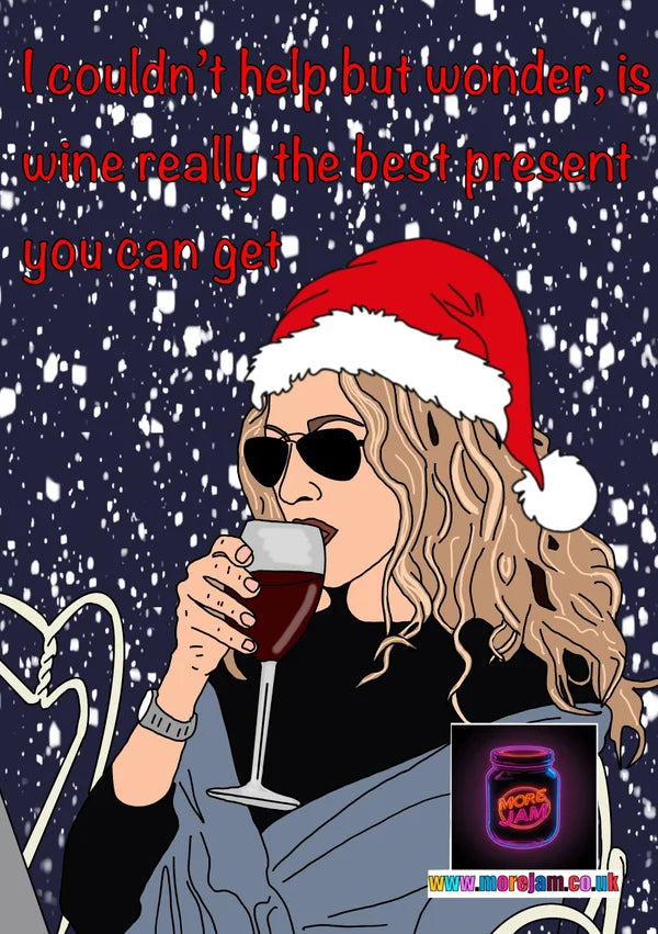Carrie Bradshaw & Wine | Sex and the City Christmas Card | More Jam