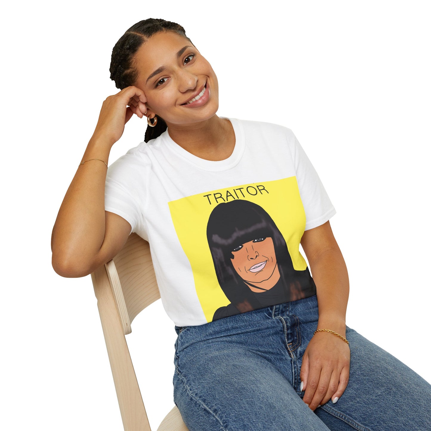 Traitor Claudia Winkleman Graphic T-Shirt — Bold Pop Art Portrait Tee