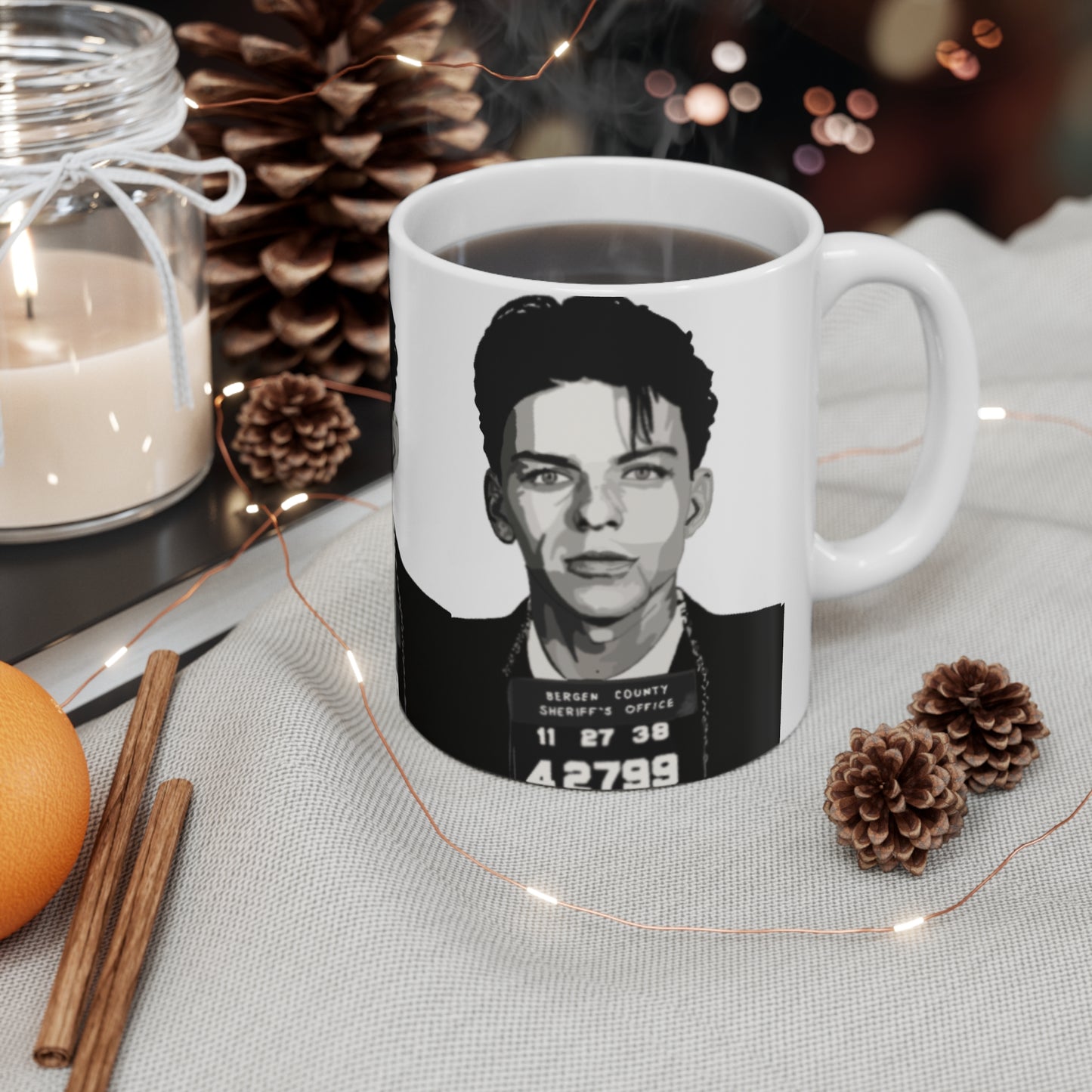 Frank Sinatra Mugshot Mug - Black & White Retro Mug with Vintage Mugshot Portrait