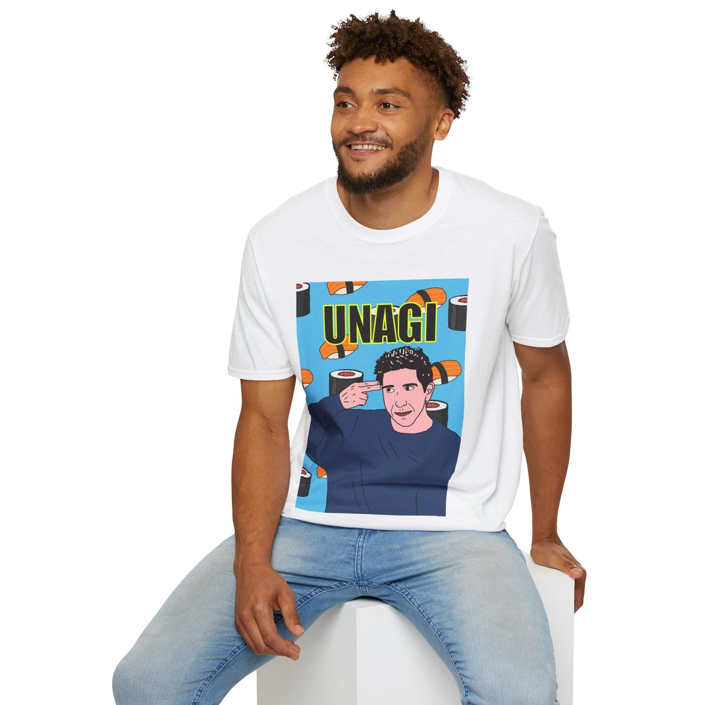 Ross Geller Friends Unagi Graphic T-Shirt — Pop Art Sushi Tee ("UNAGI")
