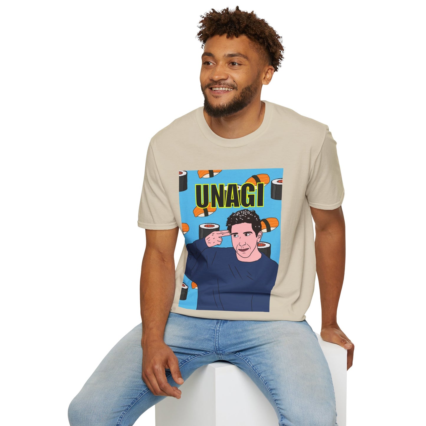 Ross Geller Friends Unagi Graphic T-Shirt — Pop Art Sushi Tee ("UNAGI")