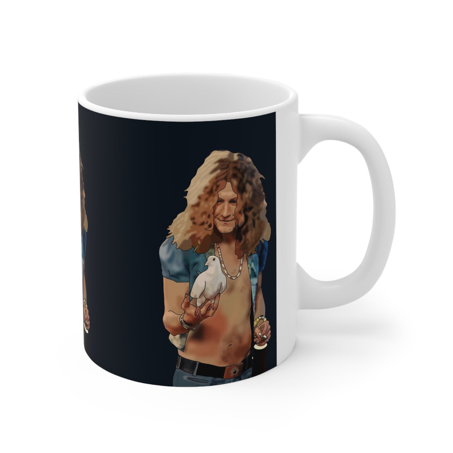 Rober Plant Led Zepplin Rock Icon Portrait Mug — Vintage 70s Music Ceramic Coffee Cup