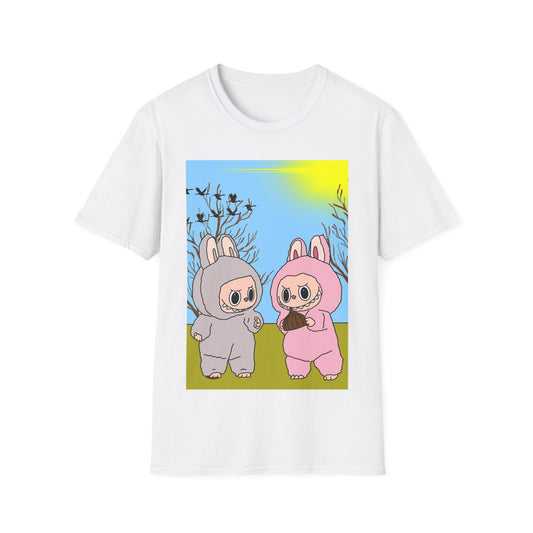 Cute Labubu Graphic T-Shirt — Pastel Pink & Gray Cartoon Duo