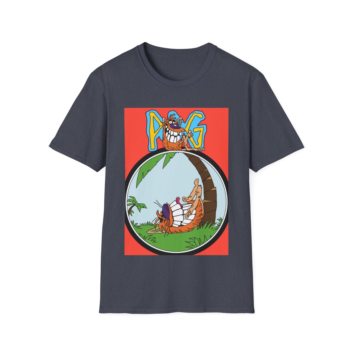 90s T-Shirt — "Pog" Graphic: Relaxing Pog in Hammock Tropical Tee
