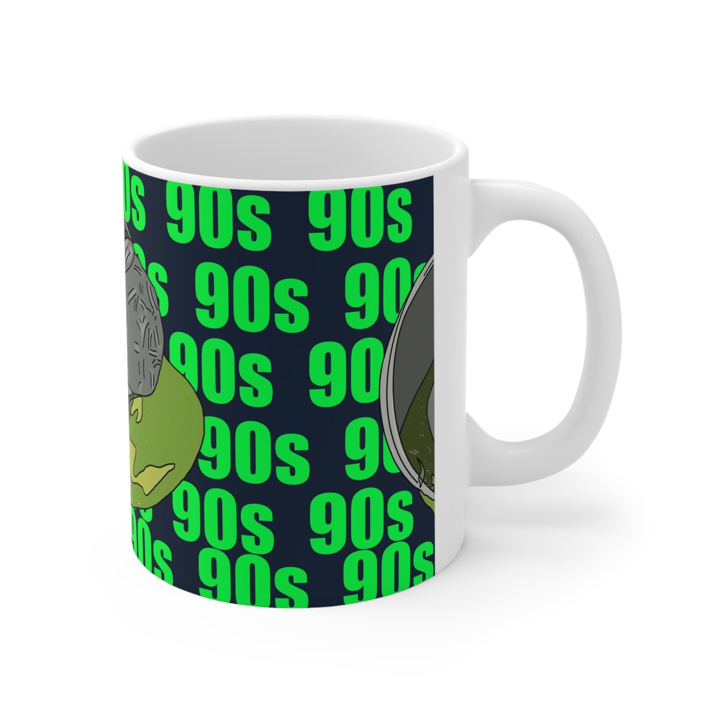90s Alien Ceramic Coffee Mug — Retro Neon