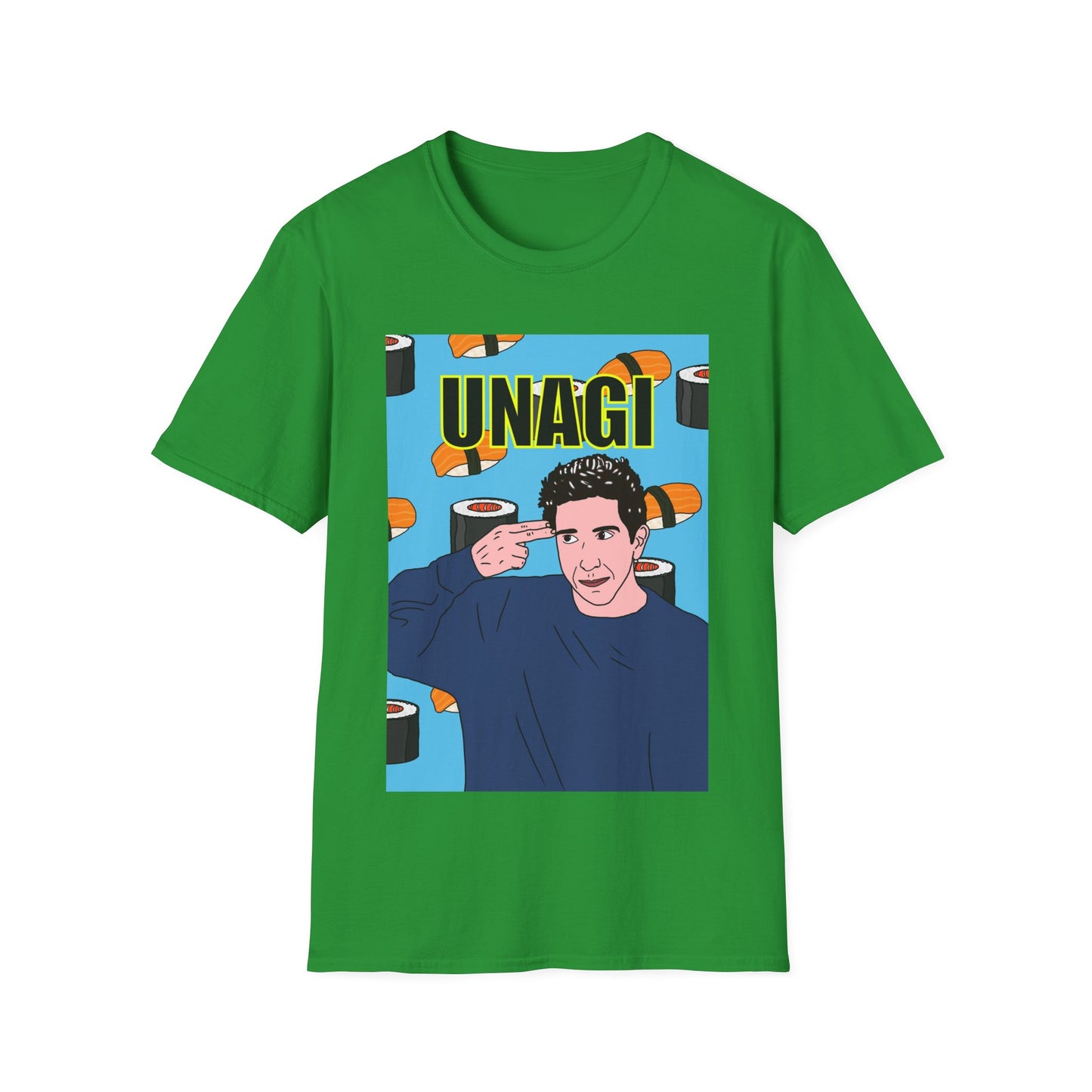 Ross Geller Friends Unagi Graphic T-Shirt — Pop Art Sushi Tee ("UNAGI")