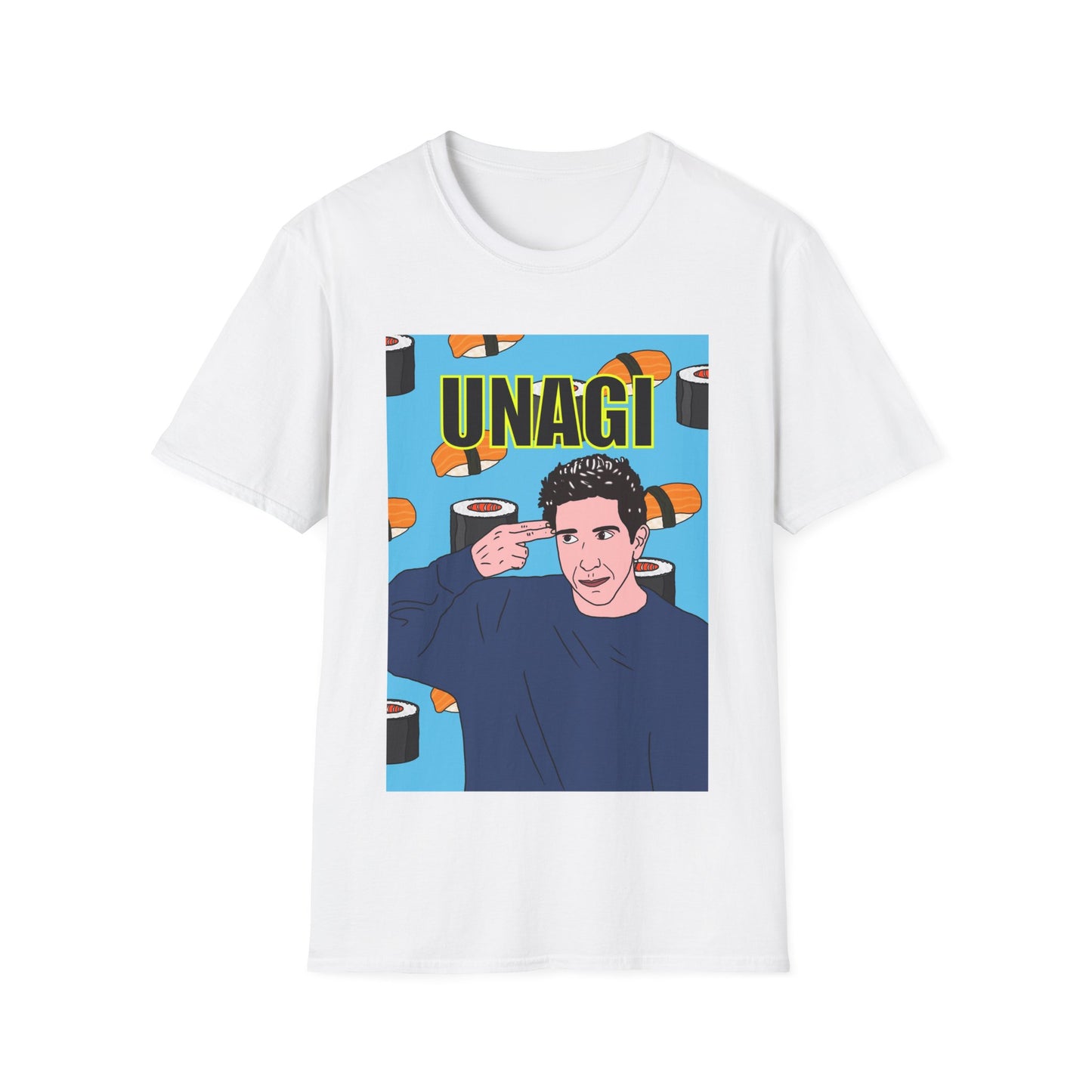 Ross Geller Friends Unagi Graphic T-Shirt — Pop Art Sushi Tee ("UNAGI")