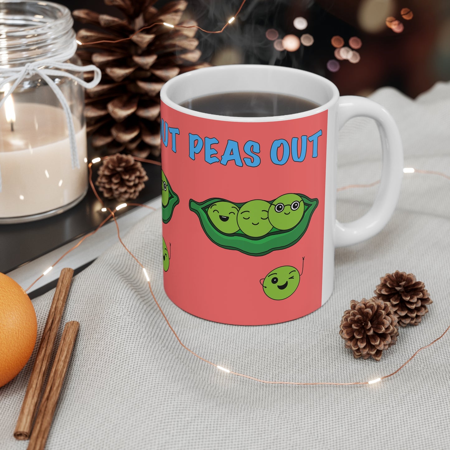 Funny "Peas Out" Ceramic Coffee Mug — Cute Pea Pod Pun