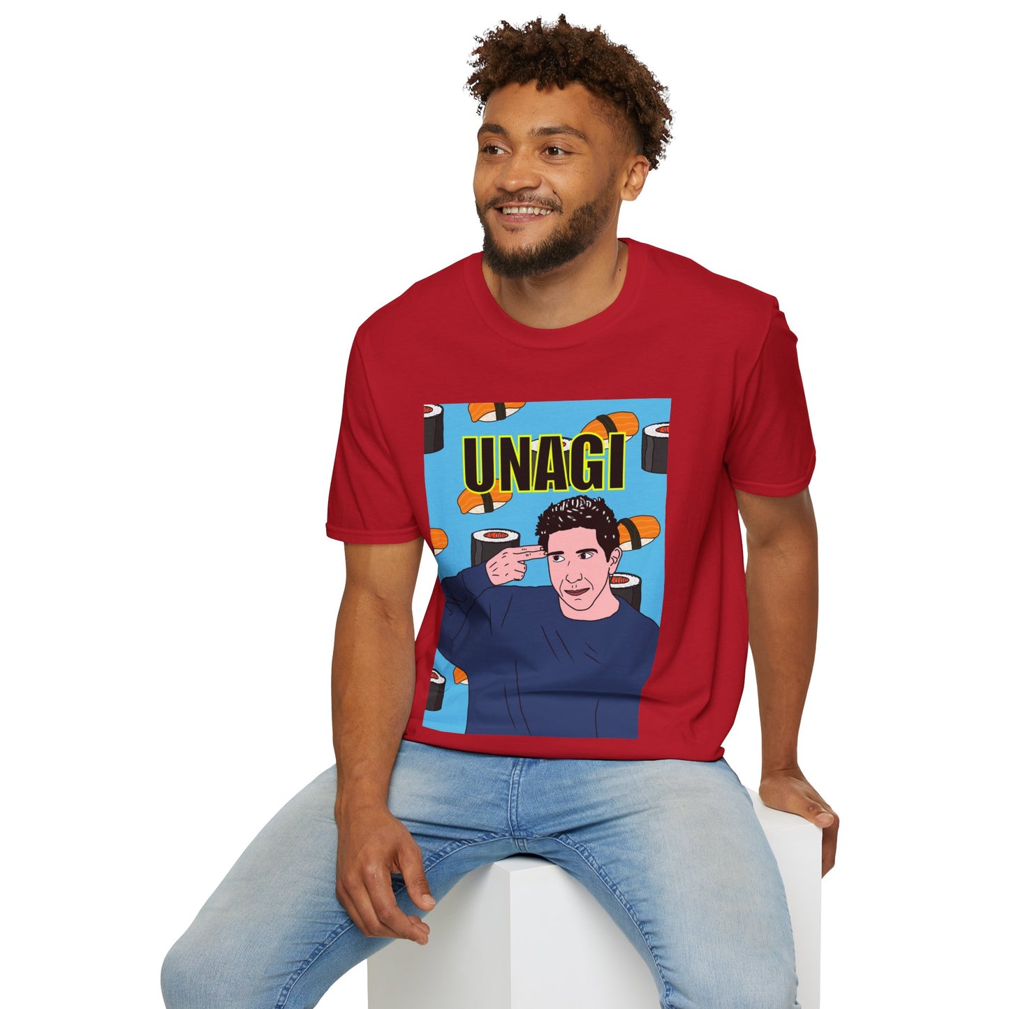 Ross Geller Friends Unagi Graphic T-Shirt — Pop Art Sushi Tee ("UNAGI")