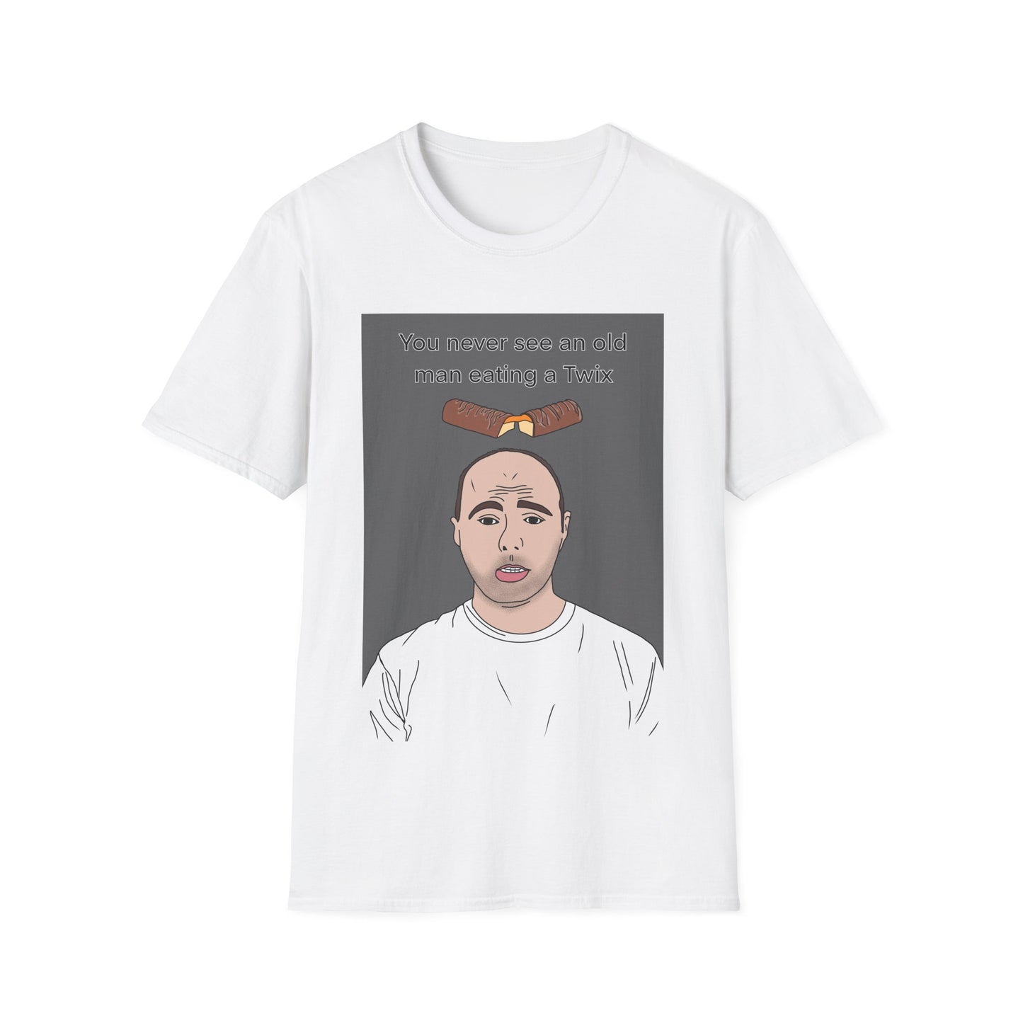 Funny Karl Pilkington T-Shirt – 'Old man eating a twix' Graphic Tee
