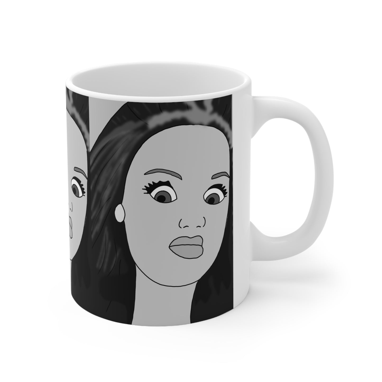 WTF face Ceramic Mug — Monochrome Pop Art Portrait Coffee Cup