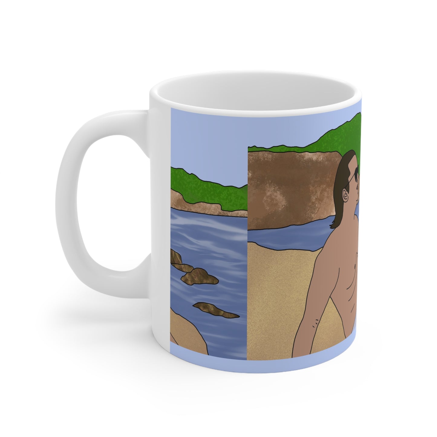Lewis Capaldi beach Relaxation Ceramic Coffee Mug — Retro Sunbather Illustration (11oz/15oz)