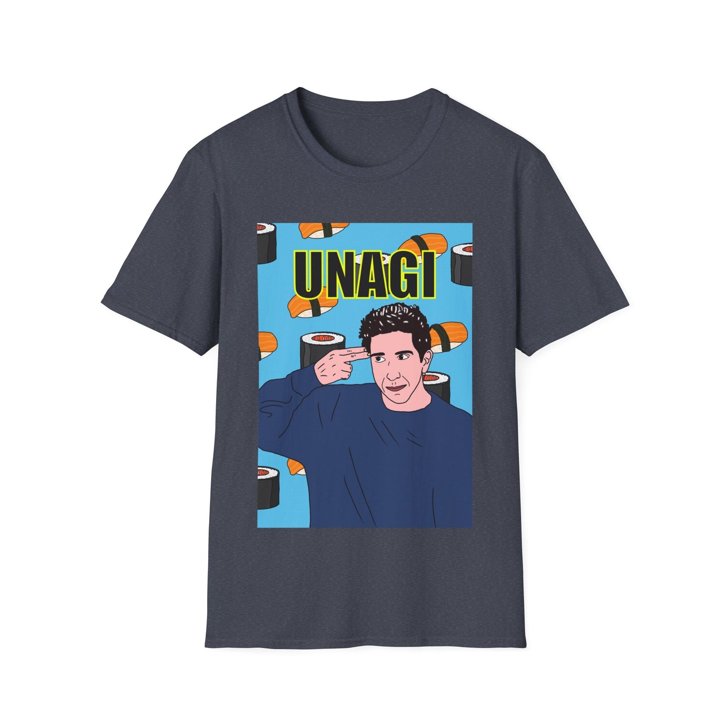 Ross Geller Friends Unagi Graphic T-Shirt — Pop Art Sushi Tee ("UNAGI")