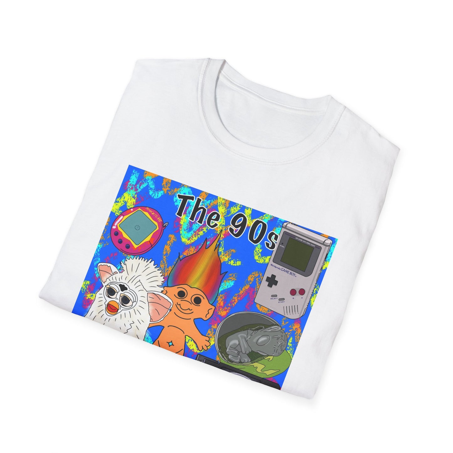 90s Nostalgia T-Shirt — Retro Toys & Pop Culture Collage